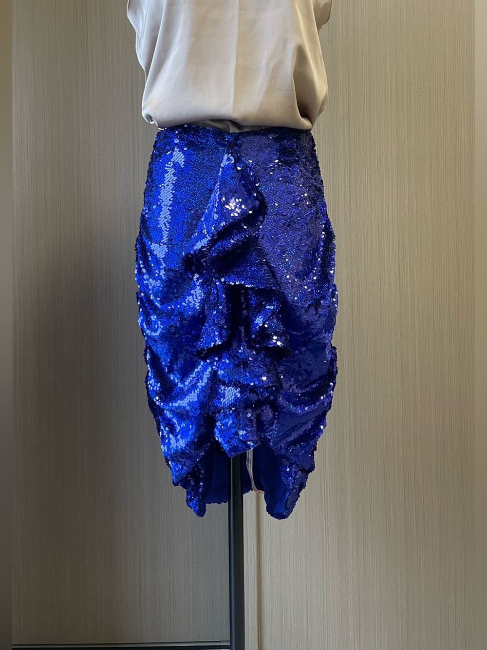 NWT House of CB Royal Blue Sequin Midi Skirt with Front Waves Detail Size M